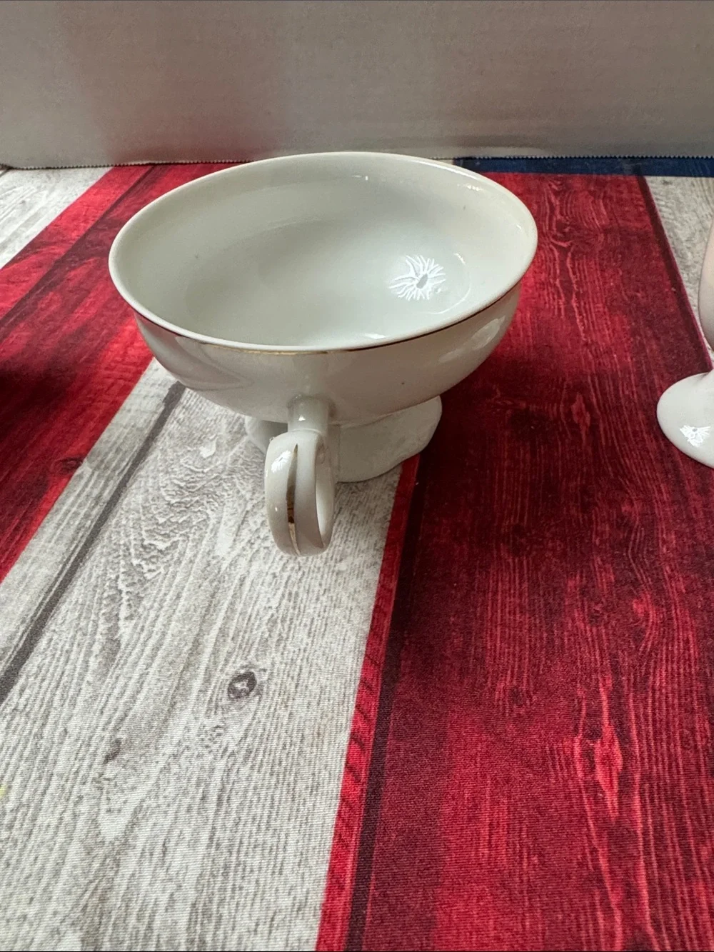 Vintage White/Cream Ceramic Pedestal Tea Cup and Egg Cups Set